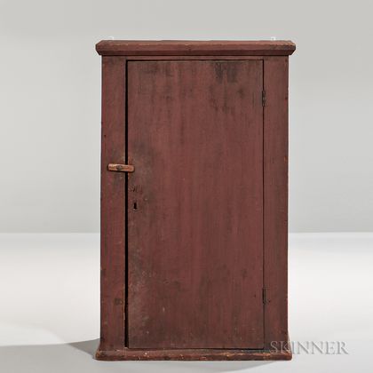 Red-painted Wall Cupboard with Two Interior Drawers