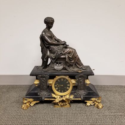 French-style Gilt Metal and Slate Figural Mantel Clock