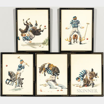 Charles-Fernand de Condamy (French, 1855-c. 1913) Five Framed Polo Player Caricatures