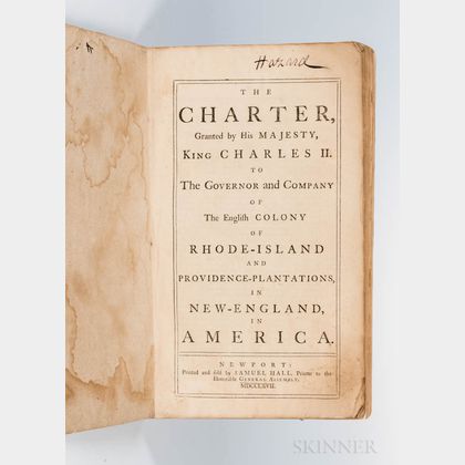 The Charter, Granted by His Majesty, King Charles II. to the Governor and Company of the English Colony of Rhode Island and Providence-