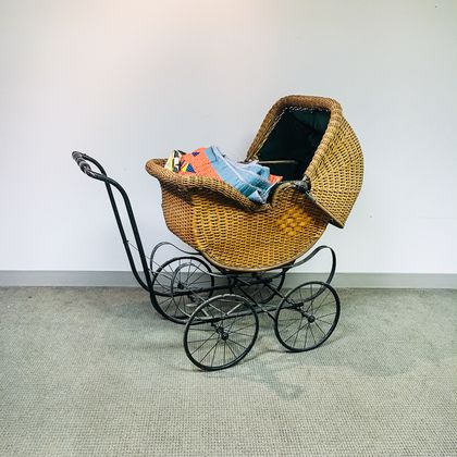 Iron and Wicker Baby Carriage