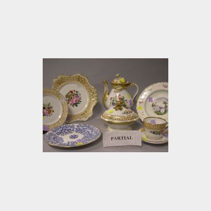 Fifty-seven Pieces of Handpainted and Transfer Decorated Porcelain Tableware
