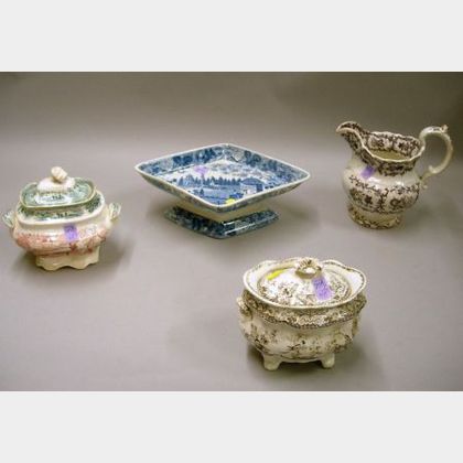 Four Pieces of Assorted English Transfer Decorated Staffordshire Tableware