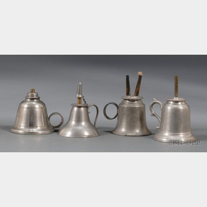 Four Small Bell-form Pewter Hand Lamps