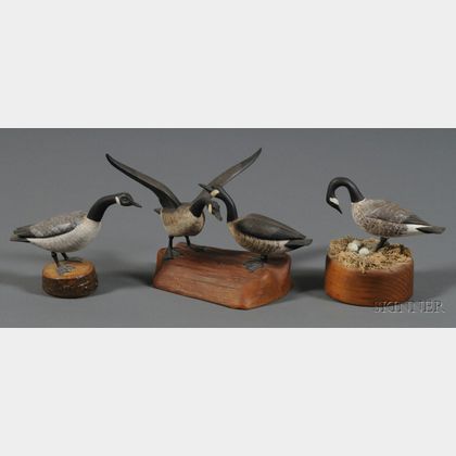 Four Carved Miniature Canada Goose Figures