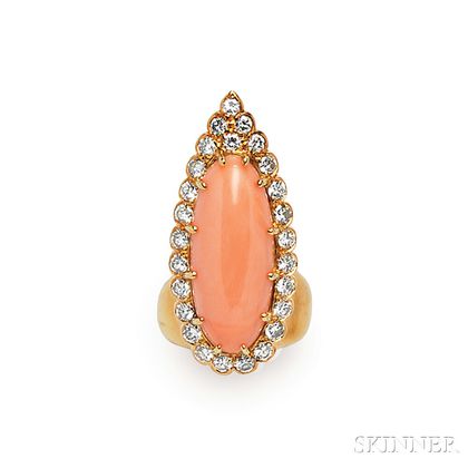 18kt Gold, Coral, and Diamond Ring, Van Cleef & Arpels