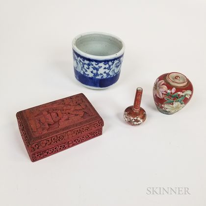 Small Group of Asian Porcelain and a Faux Cinnabar Box. Estimate $20-200