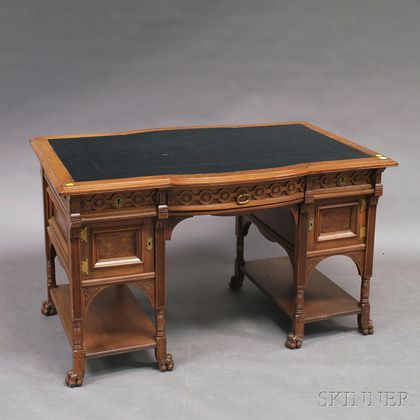 Victorian Carved Walnut Kneehole Desk