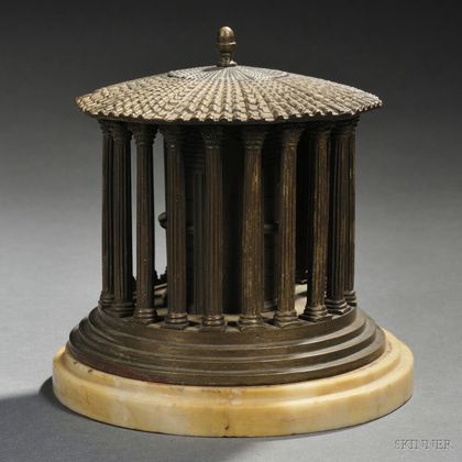 Grand Tour Large Bronze Inkwell Cast as the Temple of Vesta