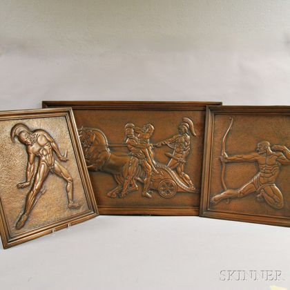 Albert Gilles Art Deco Copper Panel Homeric Triptych
