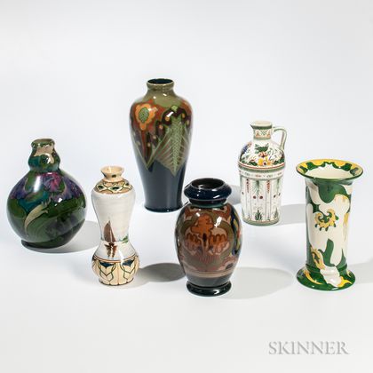 Six Glazed Gouda Pottery Items