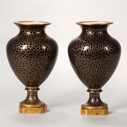 Pair of Sevres-style Cobalt Blue Vases