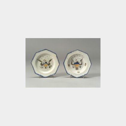 Two Polychrome Enamel Pearlware Eagle Plates