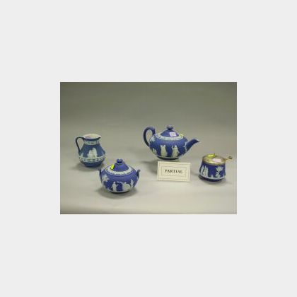 Nine Wedgwood Dark Blue Jasperware Items