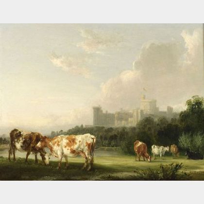 Edmund Bristow (British, 1787-1876) Cattle by the River at Windsor Castle