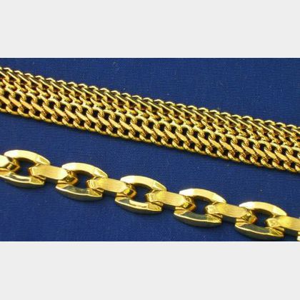 Two Modern 14kt Gold Link Bracelets. 