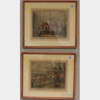 Pair of Framed British Hand-colored Lithograph Bachelor's Hall Hunt Prints