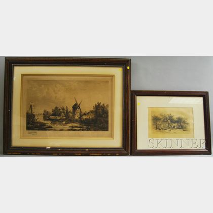 Two Framed Etchings: James David Smillie (American, 1833-1909),My Colored Neighbor's Hen Yard