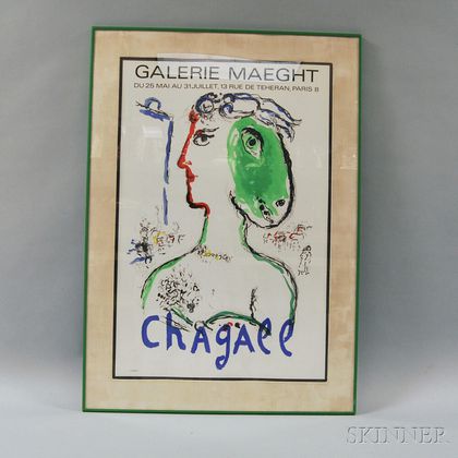After Marc Chagall (Russian/French, 1887-1985) Artist as a Phoenix /Framed Exhibition Poster from Galerie Maeght, Paris.