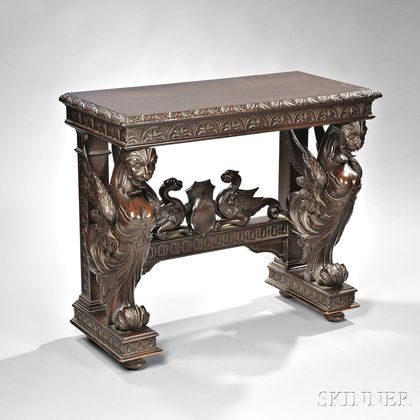 Renaissance Revival Carved Mahogany Hall Table