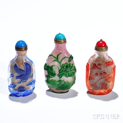 Three Overlaid Peking Glass Snuff Bottles