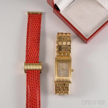 Lady's Boucheron 18kt Gold and Diamond Wristwatch and Bracelet