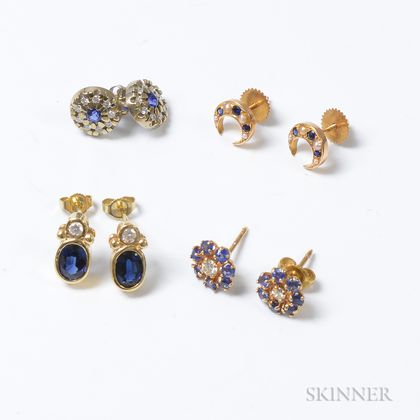Four Pairs of Sapphire Earrings