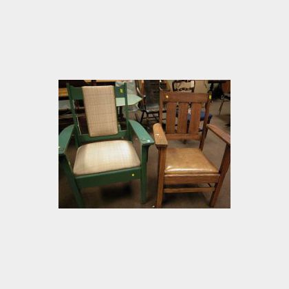 Two Mission Oak Armchairs