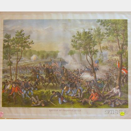Framed Kurz and Allison Color Lithograph Battle of Champion-Hills