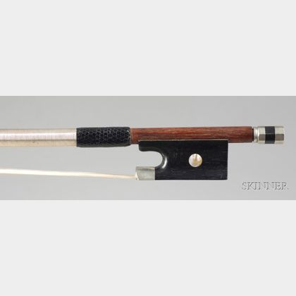 French Nickel Mounted Violin Bow, Eugene Cuniot, c. 1900