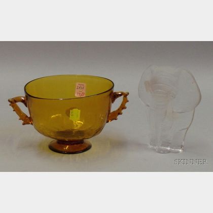 Danish Frosted Colorless Glass Elephant and a Venetian Glass Bowl