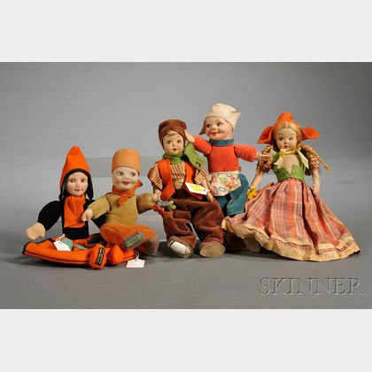 Five Cloth Dolls in Dutch Costume