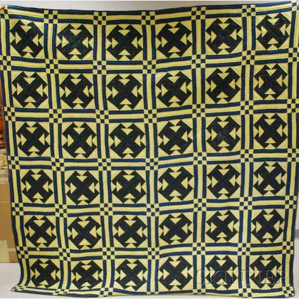 Hand-stitched Pieced Cotton Geometric Pattern Quilt