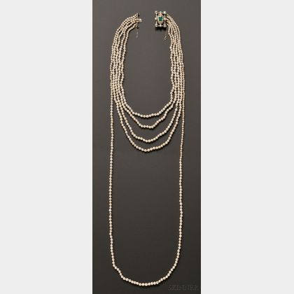 Important Natural Pearl Five-strand Necklace