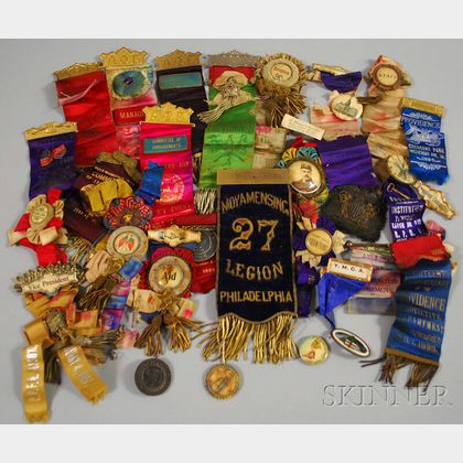 Approximately Twenty-six 19th and Early 20th Century Organization and Fraternal Ribbons and Badges
