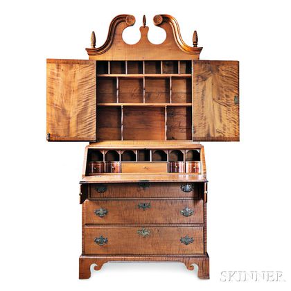 Tiger Maple and Apple Wood Desk Bookcase