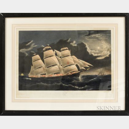 Nathaniel Currier Hand-colored Lithograph Clipper Ship Dreadnought Off Tuskar Light 