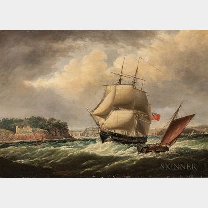 Thomas Lyde Hornbrook (British, c. 1808-1855) Royal Navy Vessel in Plymouth Sound