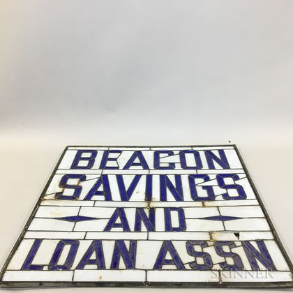 "Beacon Savings and Loan Assn." Slag Glass Sign