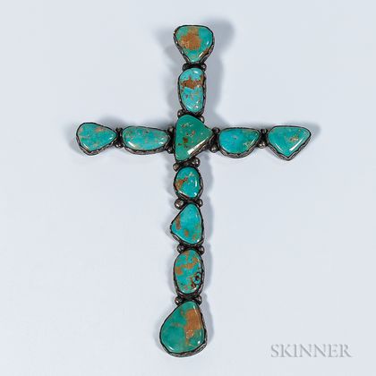 Large Silver and Turquoise Navajo Cross