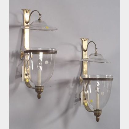 Pair of William and Mary Style Colorless Glass and Brass Wall Sconces