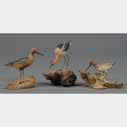 Three Carved and Painted Miniature Shorebird Figures