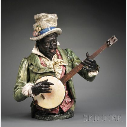 Majolica Figure of a Black Banjo Player