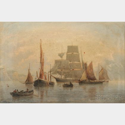 British School, 19th Century Harbor View with Ships