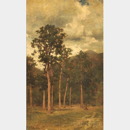 Andrew Fisher Bunner (American, 1841-1897) Landscape with a Stand of Trees and Distant Mountain