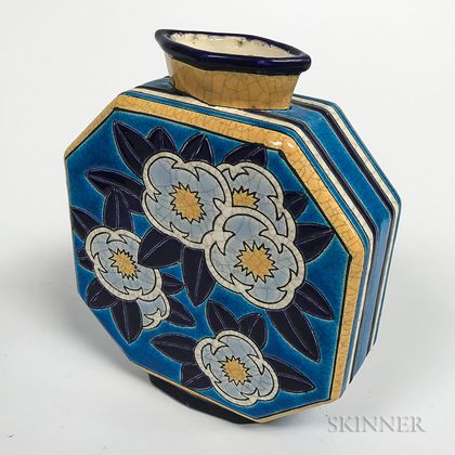 Longwy Glazed Pottery Cushion-form Vase