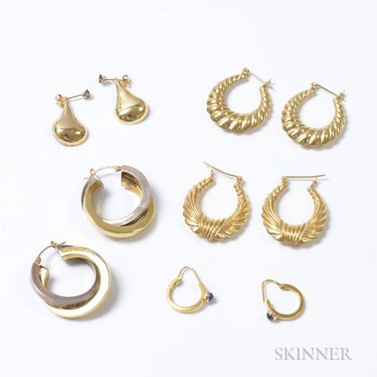 Five Pairs of Gold Earrings