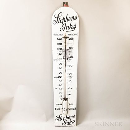 Large "Stephens' Inks" Enameled Steel Advertising Thermometer