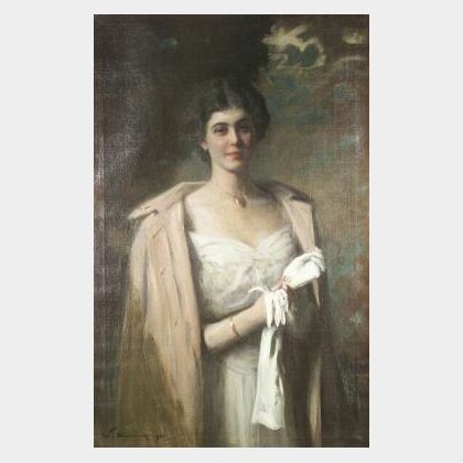 William Thomas Smedley (American, 1858-1920) The White Gloves/Portrait of an Elegant Lady