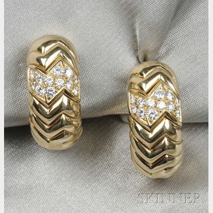 18kt Gold and Diamond Earclips, Bulgari